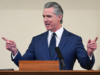 Gov. Gavin Newsom gives his State of the State address at the State Capitol on Thursday, J