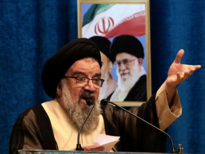 Iranian senior cleric Ahmad Khatami delivers a sermon during a mourning prayer for slain I