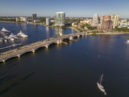 West Palm Beach skyline features Royal Park Draw Bridge, West Palm Beach, Florida. (Photo