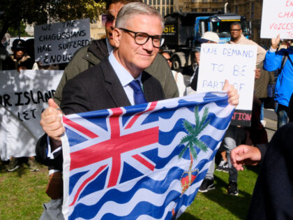 LONDON, UNITED KINGDOM - OCT 07, 2024 - Andrew Rosindell MP during the Chagos Islands prot
