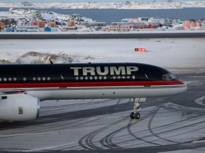 TOPSHOT - An aircraft alledgedly carrying US businessman Donald Trump Jr. arrives in Nuuk,