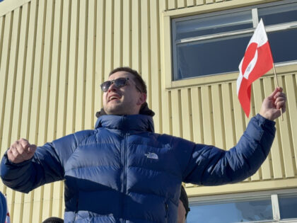 NUUK, GREENLAND - MARCH 15: Jens Frederik Nielsen, leader of the Democrats, addresses the