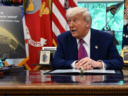 US President Donald Trump speaks in the Oval Office of the White House on May 20, 2025, in