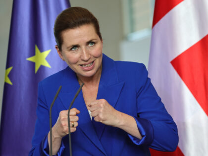 BERLIN, GERMANY - JUNE 11: Danish Prime Minister Mette Frederiksen gestures as she speaks