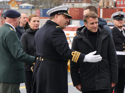 French President Emmanuel Macron (R) and Danish Prime Minister Mette Frederiksen (2ndL) ar