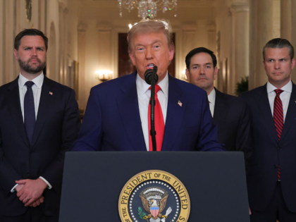 WASHINGTON, DC - JUNE 21: U.S. President Donald Trump delivers an address to the nation ac