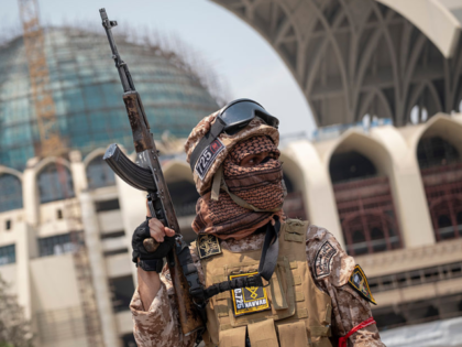 An armed member of the Navvab Security Ranger Company, also known as the Navvab Special Mi