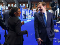 MANCHESTER, ENGLAND - OCTOBER 07: Conservative Party leader Kemi Badenoch interacts with S