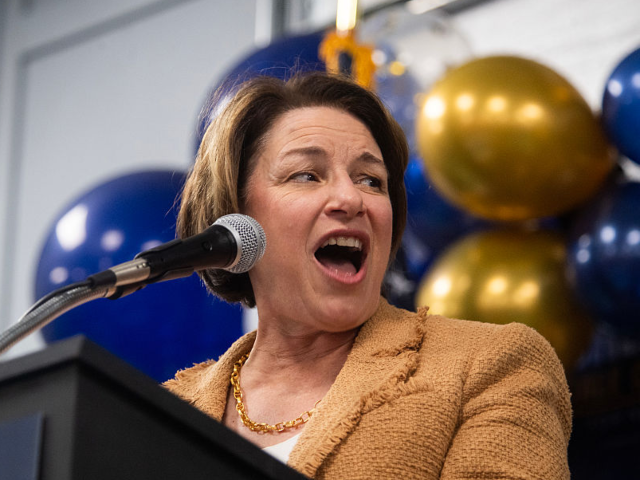 GettyImages-2240089472 WESTVILLE, NEW JERSEY - OCTOBER 11: Democratic Minnesota Senator Amy Klobuchar, speaks to