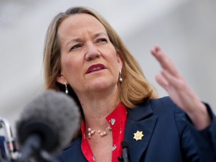 Kris Mayes, Arizona's attorney general, speaks to members of the media outside the US Supr