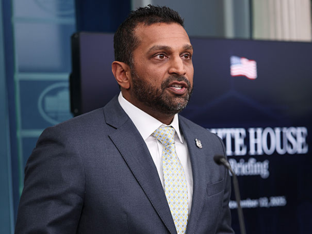 WASHINGTON, DC - NOVEMBER 12: Federal Bureau of Investigation Director Kash Patel (L) spea