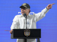 Colombia's President Gustavo Petro delivers speech during the inauguration of a Multi Camp