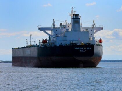 Maracaibo, Venezuela. 12-04-2025. An oil tanker is seen anchored in Lake Maracaibo after l