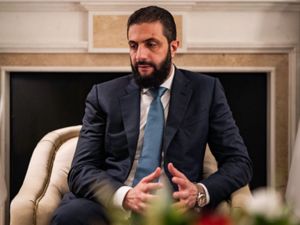 WASHINGTON, DC - NOVEMBER 10, 2025: Syrian President Ahmad al-Sharaa speaks a meeting with