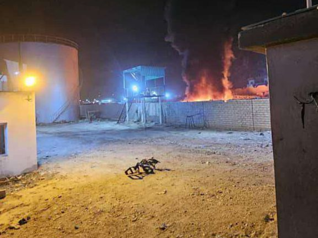 This video snapshot captured on Dec. 30, 2025 shows the fire caused by airstrikes in Mukal