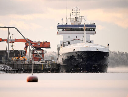 The seized vessel Fitburg is moored at the harbour in Kirkkonummi, Finland, on January 1,