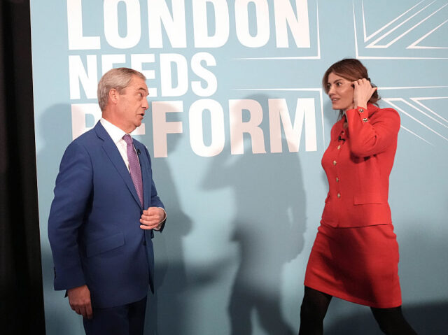 Reform UK press conference Reform UK's Laila Cunningham with party leader Nigel Farage during a press conference