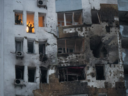 A multi-storey apartment block in the Darnytskyi district is damaged by a Russian drone st