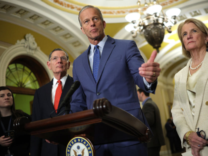 WASHINGTON, DC - JANUARY 13: Senate Majority Leader John Thune (R-SD), joined by Sen. Shel