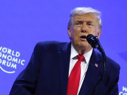 DAVOS, SWITZERLAND - JANUARY 21: U.S. President Donald Trump gives a speech at the World E