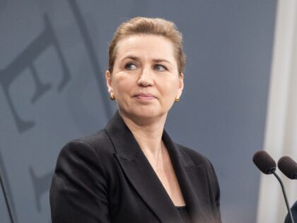 Danish Prime Minister Mette Frederiksen attends a press conference on the government's new