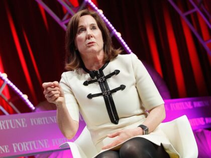 President of Lucasfilm Kathleen Kennedy speaks onstage during Fortune's Most Powerful Wome