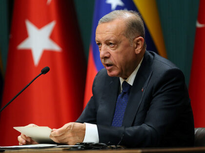 Turkish President Recep Tayyip Erdogan addresses a joint press conference with Venezuelan