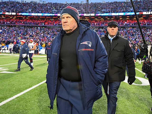 GettyImages1897891255 Head coach Bill Belichick of the New England Patriots walks off the field after a game aga