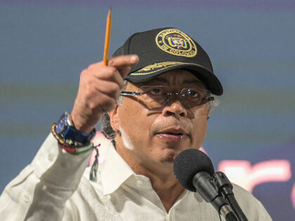 Colombia's President Gustavo Petro delivers speech during the inauguration of a Multi Camp