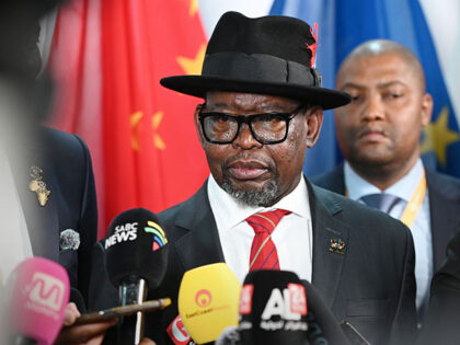 Enoch Godongwana, South Africa's finance minister, speaks to members of the media during t