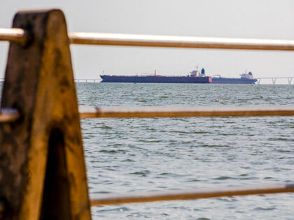 Two crude oil tankers remain anchored on Lake Maracaibo, near Maracaibo, Zulia state, Vene