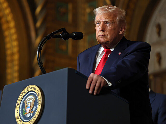 U.S. President Donald Trump takes questions as he announced the creation of the “Trump-c