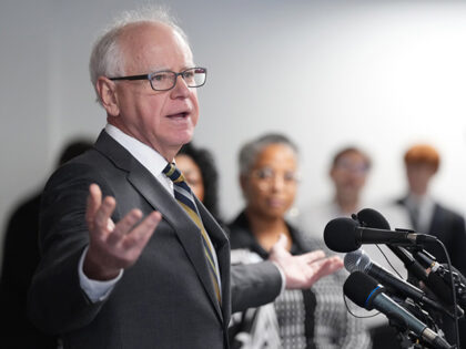 Minnesota Governor Tim Walz speaks during a press conference focused on Minnesota’s new