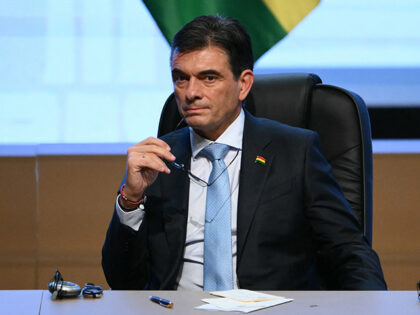 Bolivia's President Rodrigo Paz attends the signing ceremony of the trade agreement betwee