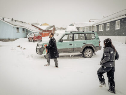 Greenland Resources Drew Horn, chief executive officer of GreenMet, visits a local politician in Nuuk, Greenla