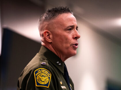 Border Patrol Commander Gregory Bovino speaks during a press conference at the Bishop Henr