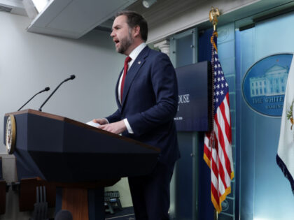 U.S. Vice President JD Vance speaks during a news briefing in the James S. Brady Press Bri