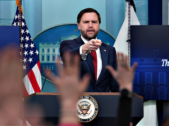 Vice President JD Vance speaks during a briefing at the White House, Thursday, Jan. 8, 202