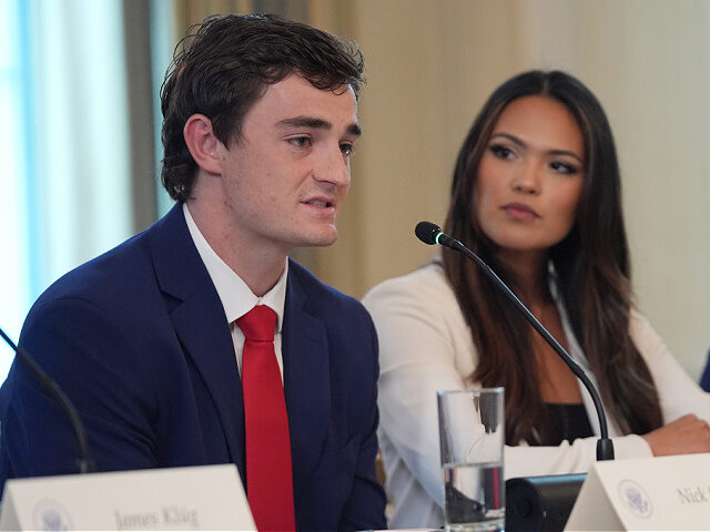 Nick-Shirley-Oct8-2025-ap Nick Shirley speaks during a roundtable meeting with President Donald Trump on antifa in t