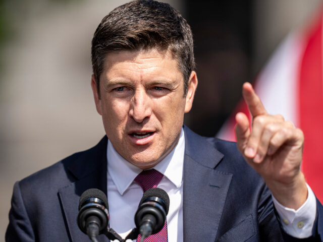 Rep. Bryan Steil (R-Wis) addresses the audience at a campaign rally on August 20, 2024 in