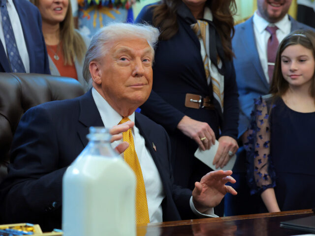 Trump Whole Milk Bill Signing US President Donald Trump speaks during a signing ceremony in the Oval Office of the White