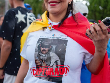 A resident wears a shirt with an image of ousted Venezuelan President Nicolas Maduro in US