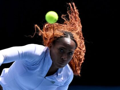 Coco Gauff of the US serves during a practice session in Melbourne on January 16, 2026, ah
