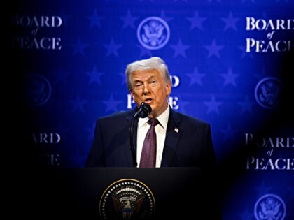 DAVOS, SWITZERLAND - JANUARY 22: US President Donald Trump speaks during the signing cerem