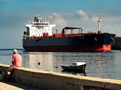 he Liberian-flagged oil tanker SCF PRIME arrives to the Havana Bay on July 5, 2023. (Photo