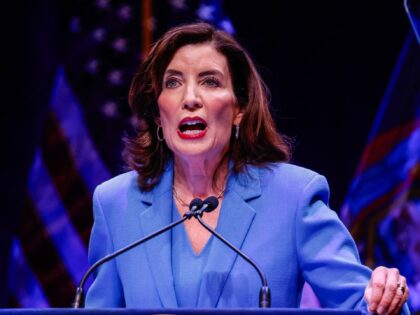 Governor Kathy Hochul speaks during the 2026 State of the State held in The Egg performing