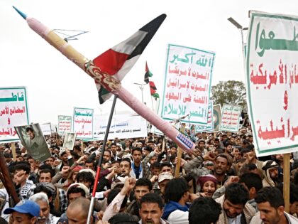 SANA'A, YEMEN - APRIL 18: Yemenis participate in a protest against the United States on Ap