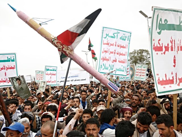 SANA'A, YEMEN - APRIL 18: Yemenis participate in a protest against the United States on Ap