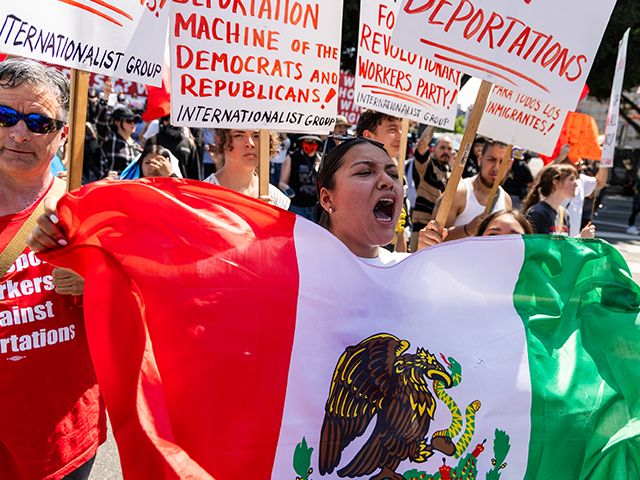 migrants-mexico-getty A protester waves a Mexican flag as protests continue in Los Angeles on June 10, 2025, fol