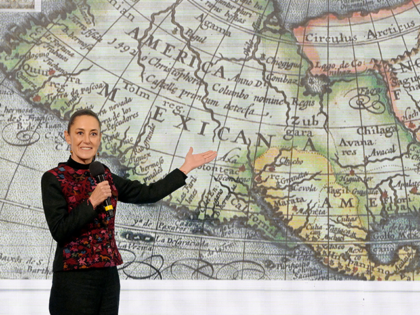 TOPSHOT - Mexico's President Claudia Sheinbaum speaks during her daily conference at